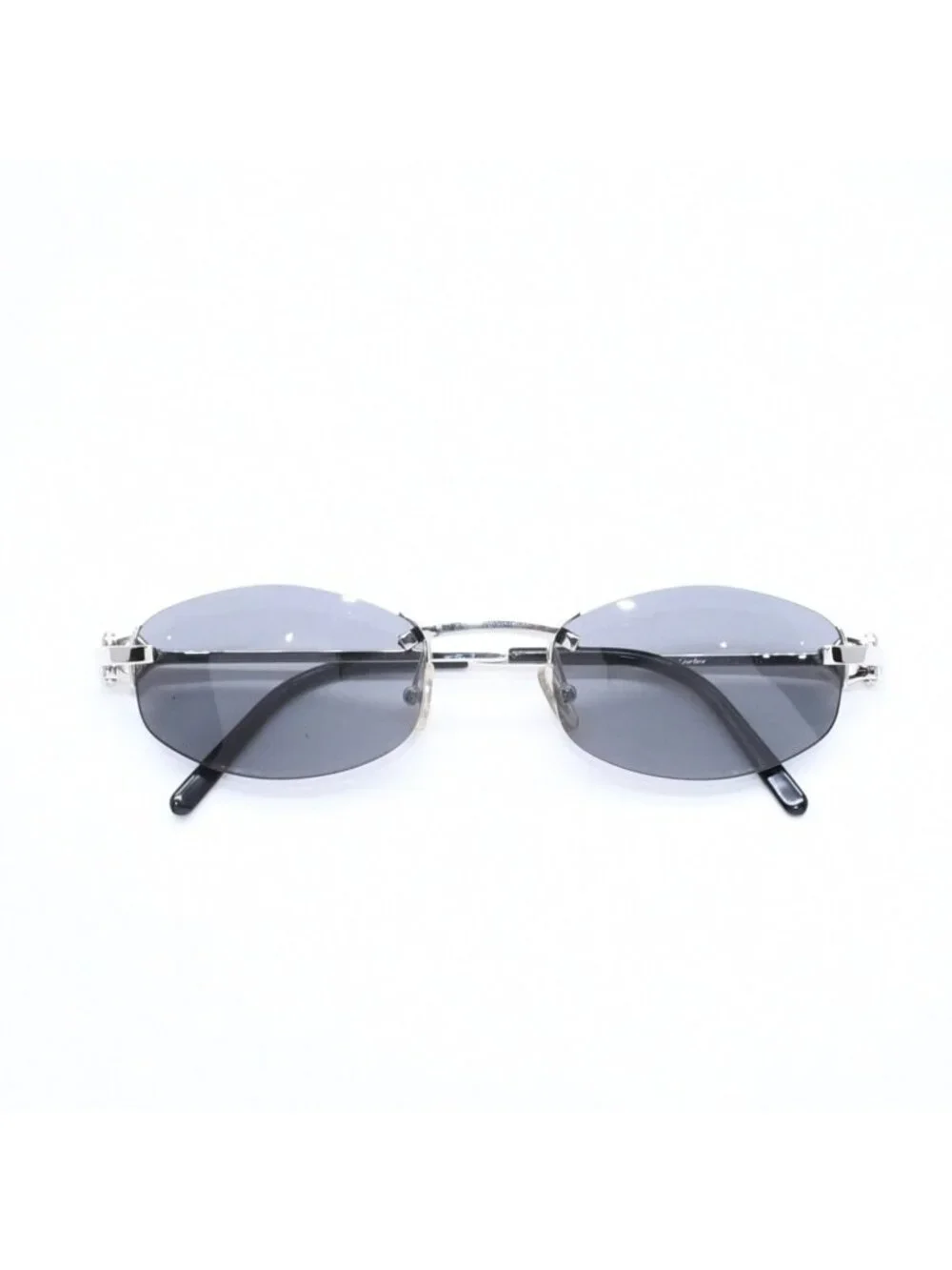 Cartier Rimless Oval Sunglasses 2C Motif Black Allie Silver Eyewear
